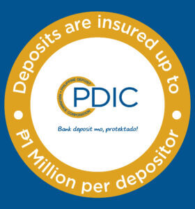 Official blue and yellow circular seal for the Philippine Deposit Insurance Corporation, indicating deposit insurance coverage.