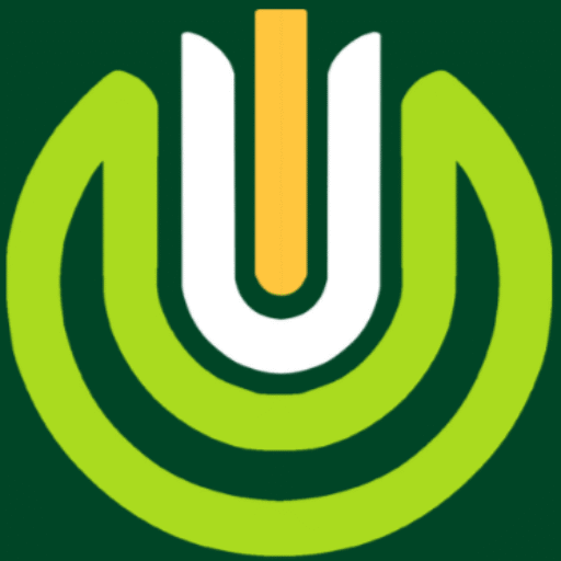 Close-up of the University Savings Bank logo, featuring a green and gold stylized "U" shape.